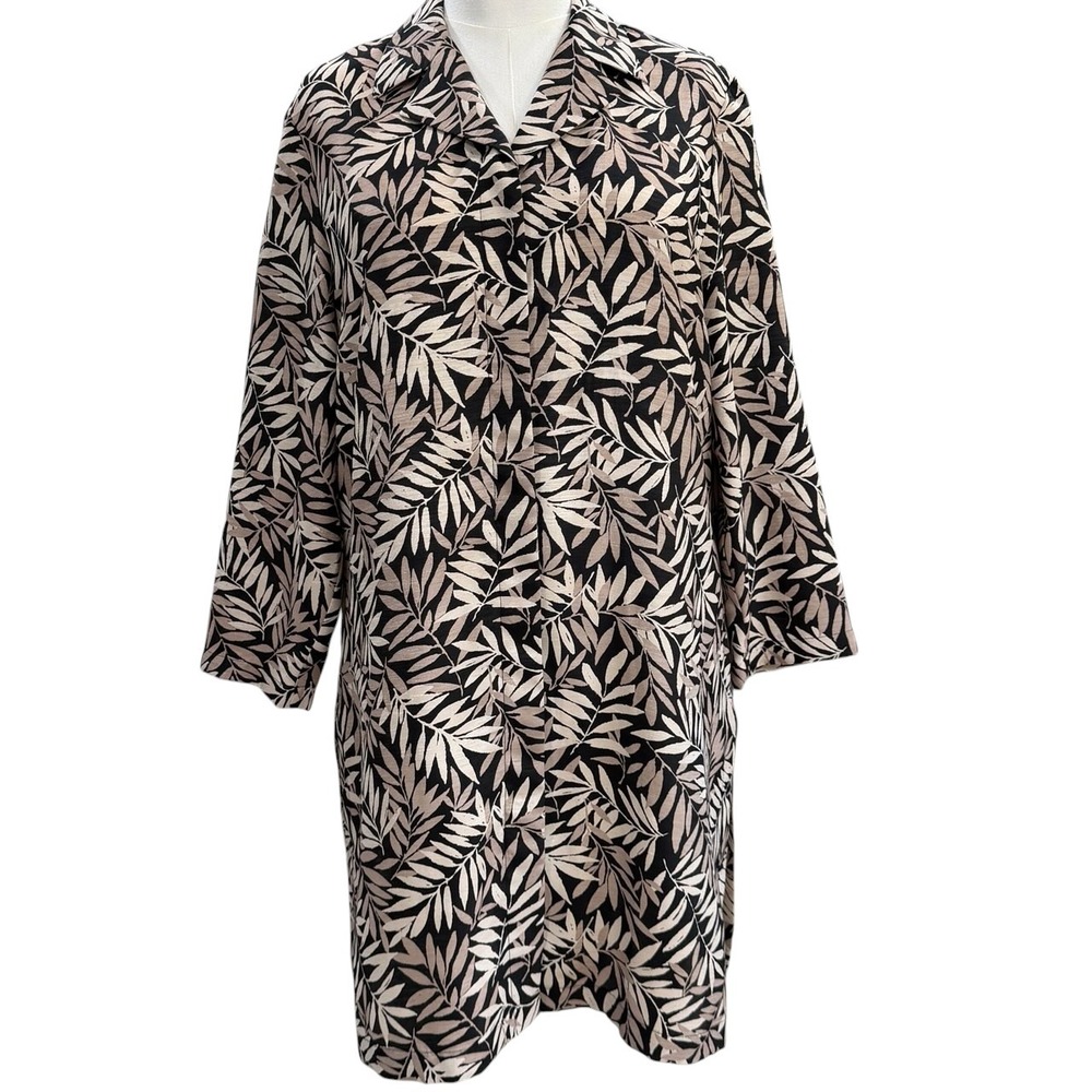 Vintage Tropical Leaf Print Duster Jacket Dress Coastal Resort Oversized Boho - Picture 5 of 8